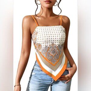 Orange and white paisley boho print bandeau cami top size large